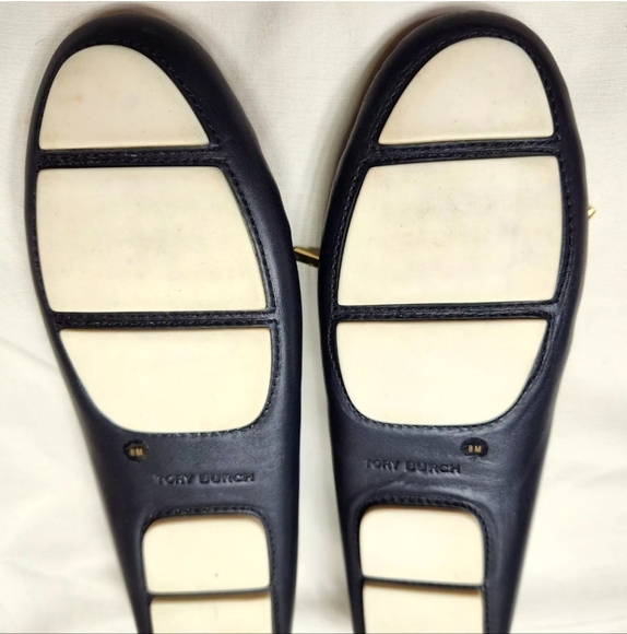 TORY BURCH Perforated Leather Driving Mocs Sz 8 Navy Blue Driver Boat Loafers - Picture 11 of 13